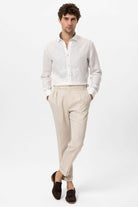 Antioch-Beyaz Yaka Düğme Detaylı %100 Keten Erkek Gömlek-Gömlek-3-Milagron.com