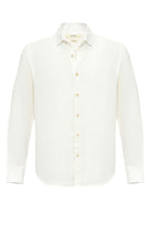 Antioch-Beyaz Yaka Düğme Detaylı %100 Keten Erkek Gömlek-Gömlek-7-Milagron.com