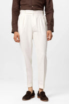 Antioch-Beyaz Yüksek Bel Keten Karışımlı Duble Paça Erkek Pantolon-Pantolon-1-Milagron.com