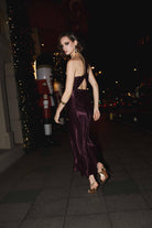 Antioch-Bordo Asimetrik Yaka Saten Uzun Elbise-Elbise-4-Milagron.com