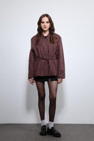 Antioch-Bordo Ayarlanabilir Bele Sahip Kısa Trençkot-Trençkot-1-Milagron.com