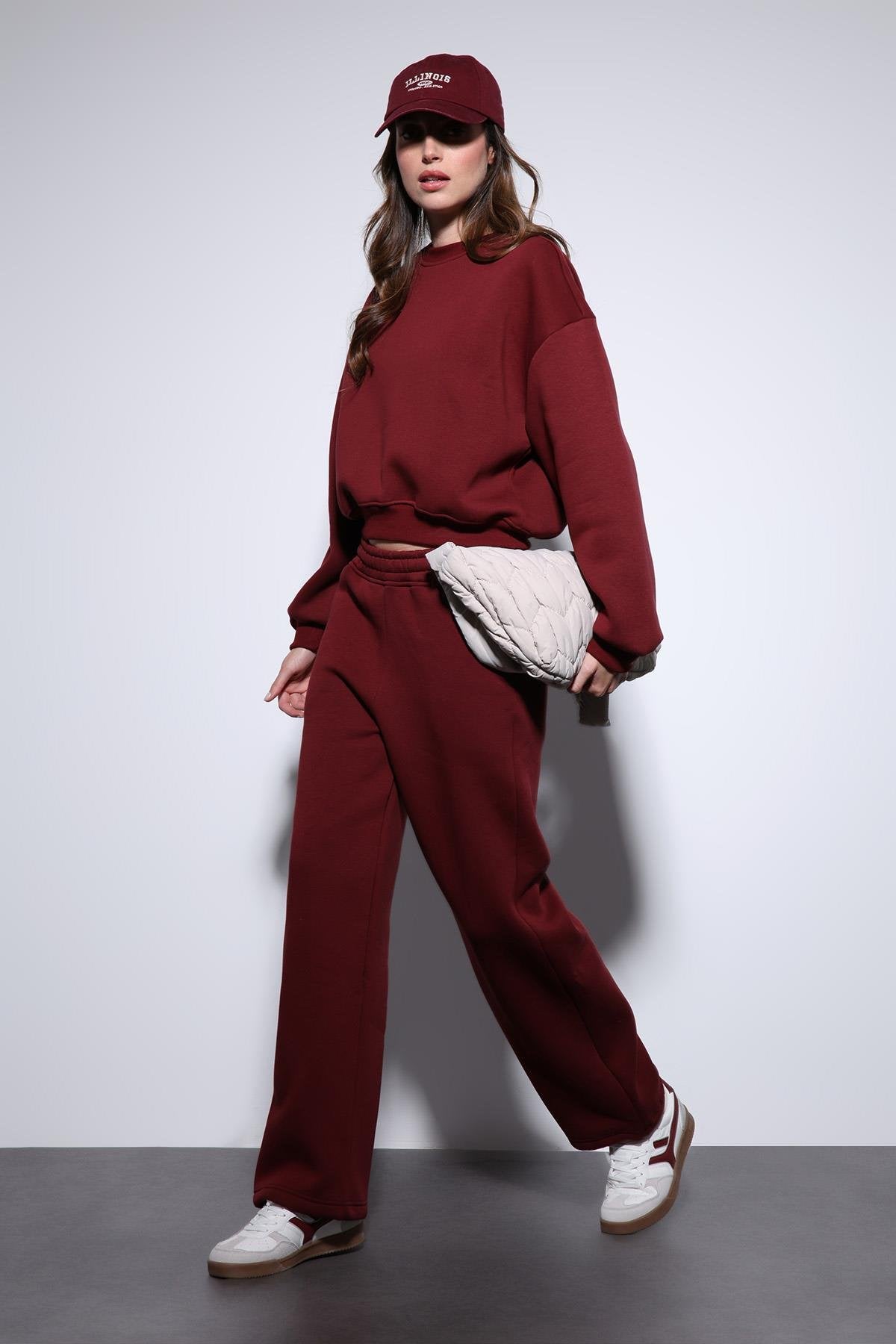 Antioch-Bordo Basic Ayarlanabilir Paça Kadın Eşofman Altı-Eşofman-1-Milagron.com