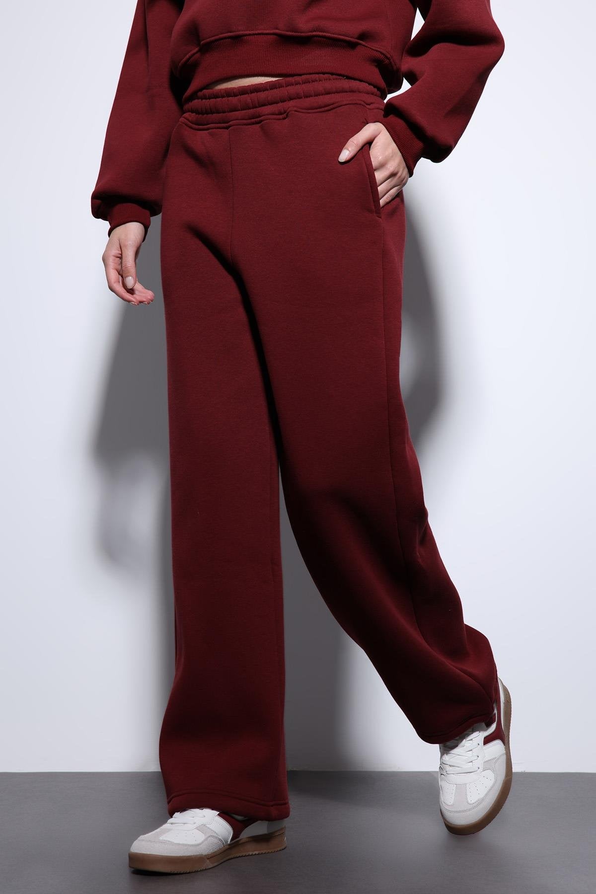 Antioch-Bordo Basic Ayarlanabilir Paça Kadın Eşofman Altı-Eşofman-2-Milagron.com