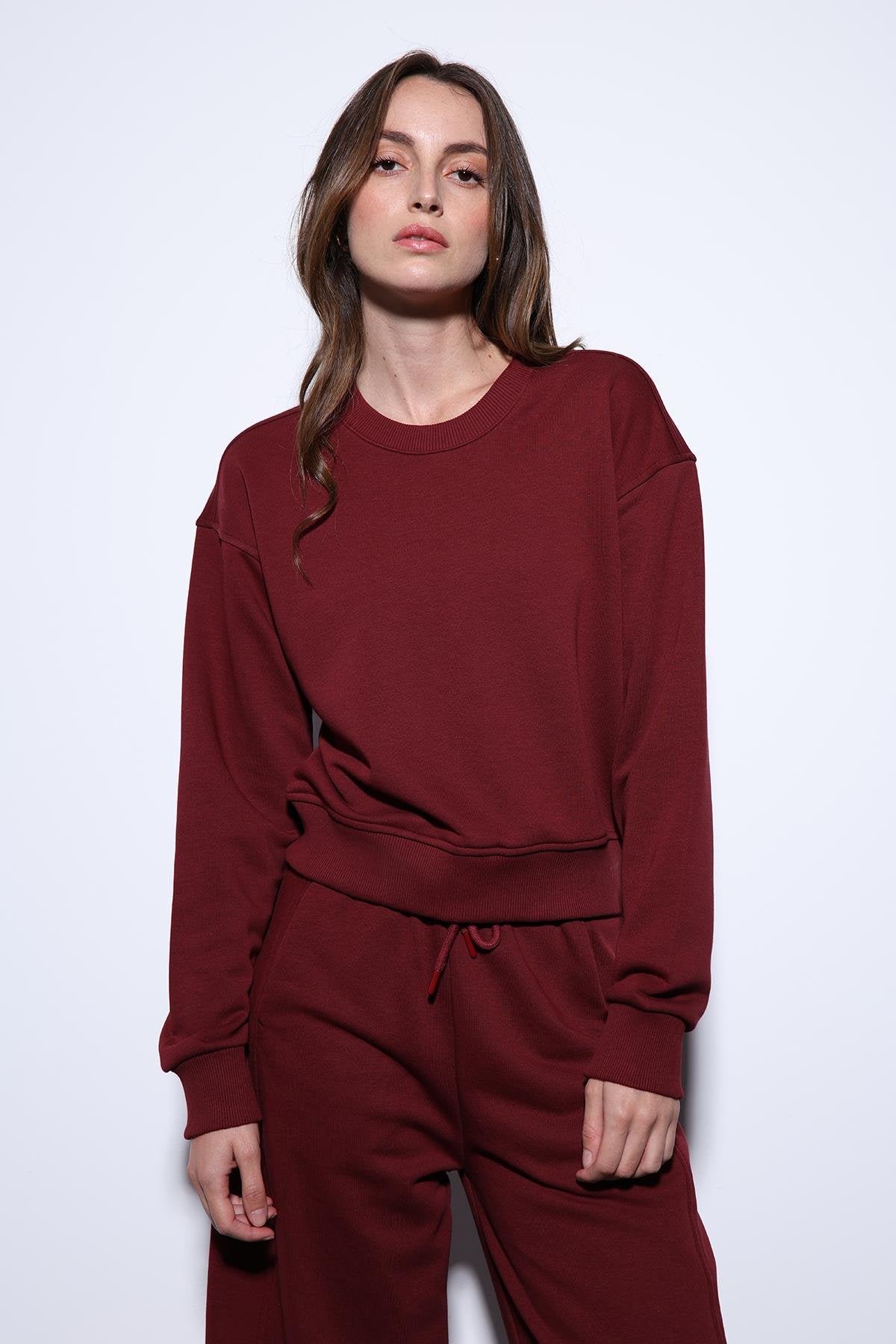 Antioch-Antioch Bordo Basic Kadın Sweatshirt-Sweatshirt-1-Milagron.com