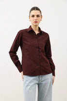Antioch Bordo Basic Slim Fit Kadın Gömlek