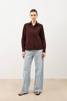 Antioch Bordo Basic Slim Fit Kadın Gömlek