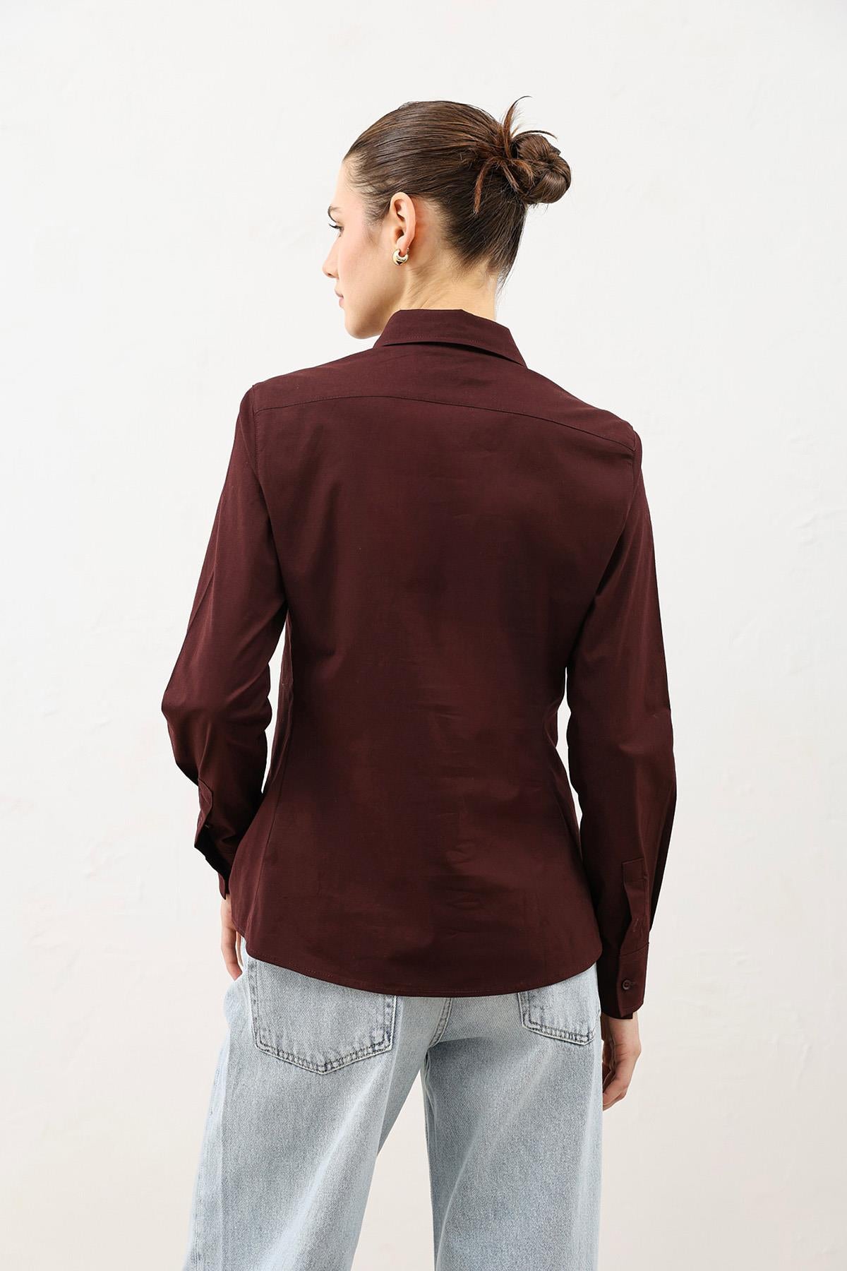 Antioch Bordo Basic Slim Fit Kadın Gömlek