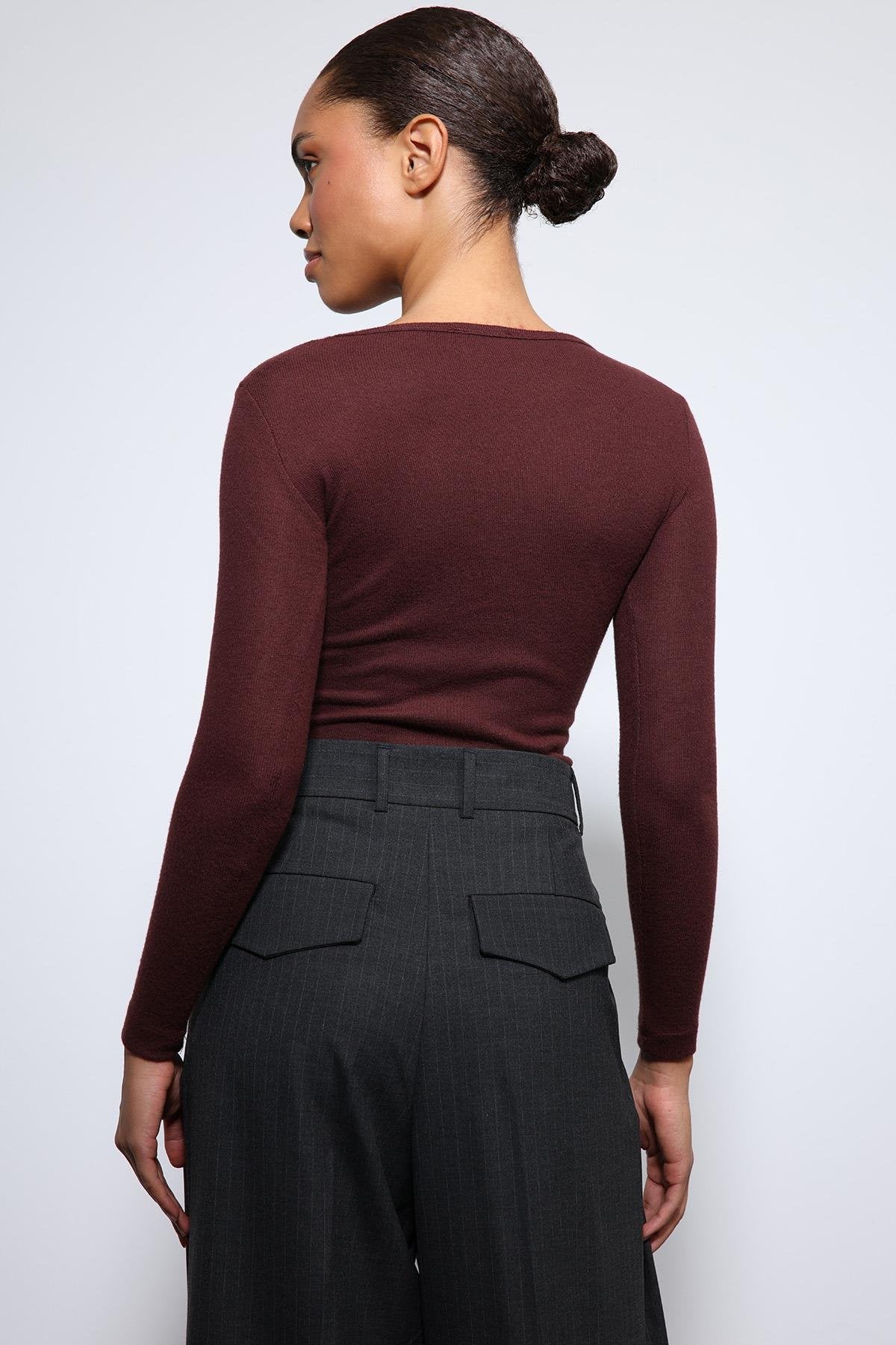 Antioch-Bordo Basic Uzun Kollu T Shirt-T-Shirt-5-Milagron.com