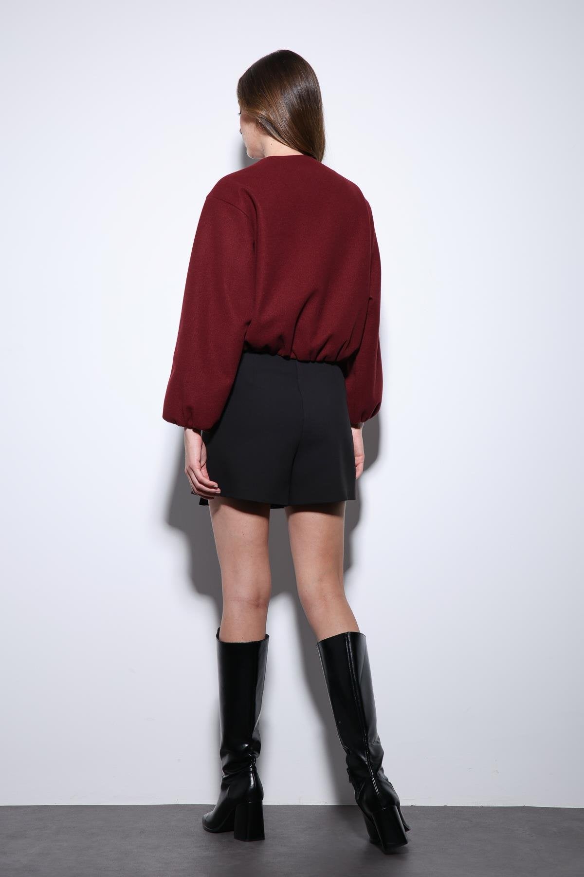 Antioch-Bordo Bel Lastikli Crop Kadın Mont-Mont-7-Milagron.com