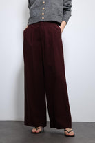 Antioch-Bordo Bel Lastikli Pileli Kadın Pantolon-Kumaş Pantolon-3-Milagron.com