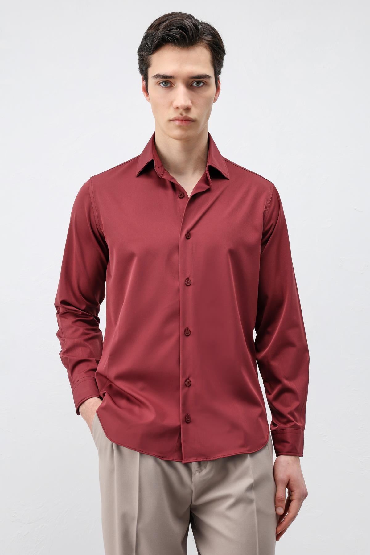 Antioch Bordo Comfort Slim Erkek Gömlek