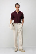 Antioch Bordo Comfort Slim Fermuarlı Erkek Triko T-Shirt