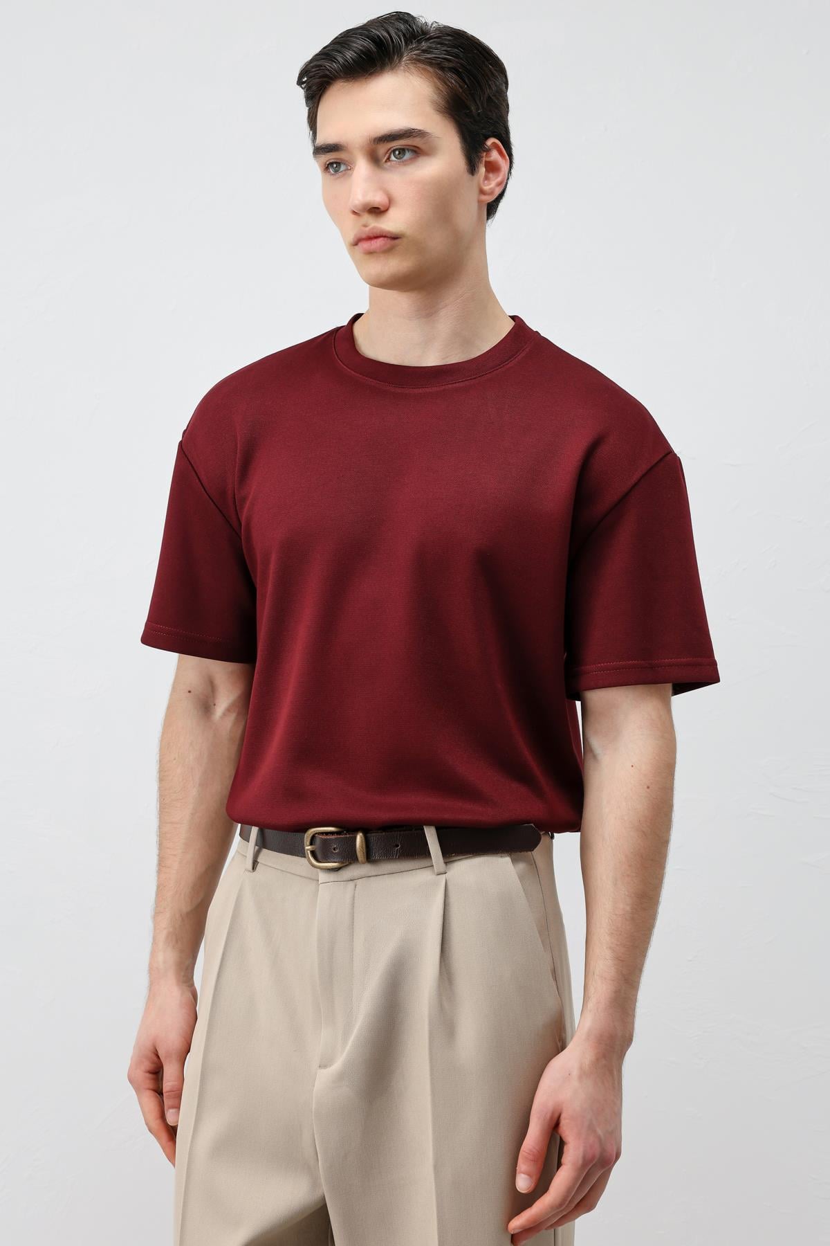 Antioch Bordo Crop Fit Erkek T-Shirt