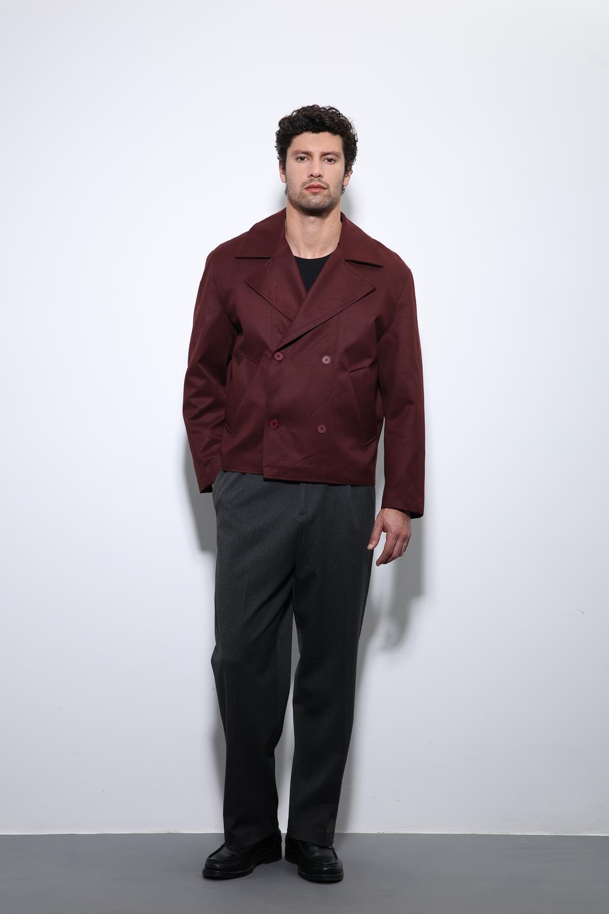 Antioch-Bordo Crop Fit Erkek Trençkot-Trençkot-3-Milagron.com