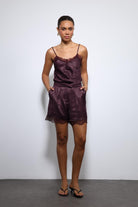 Antioch-Bordo Dantel Detaylı Saten Top-Top-2-Milagron.com