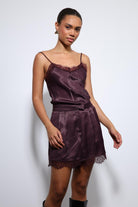 Antioch-Bordo Dantel Detaylı Saten Top-Top-3-Milagron.com