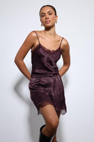 Antioch-Bordo Dantel Detaylı Saten Top-Top-4-Milagron.com