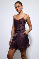 Antioch-Bordo Dantel Detaylı Saten Top-Top-6-Milagron.com