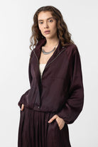 Antioch-Bordo Dik Yaka İnce Kadın Bomber Ceket-Ceket-1-Milagron.com