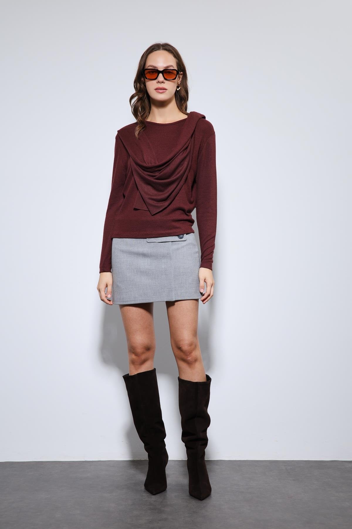 Antioch-Bordo Drapeli şal Detaylı Top-Top-1-Milagron.com