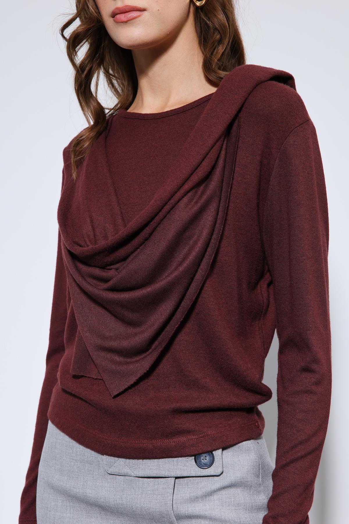 Antioch-Bordo Drapeli şal Detaylı Top-Top-4-Milagron.com