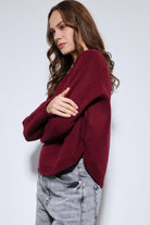 Antioch-Bordo Düğme Detaylı Triko Kazak-Kazak-7-Milagron.com