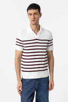 Antioch-Bordo Ekru Polo Yaka Çizgili Erkek Triko T Shirt-T-Shirts-1-Milagron.com
