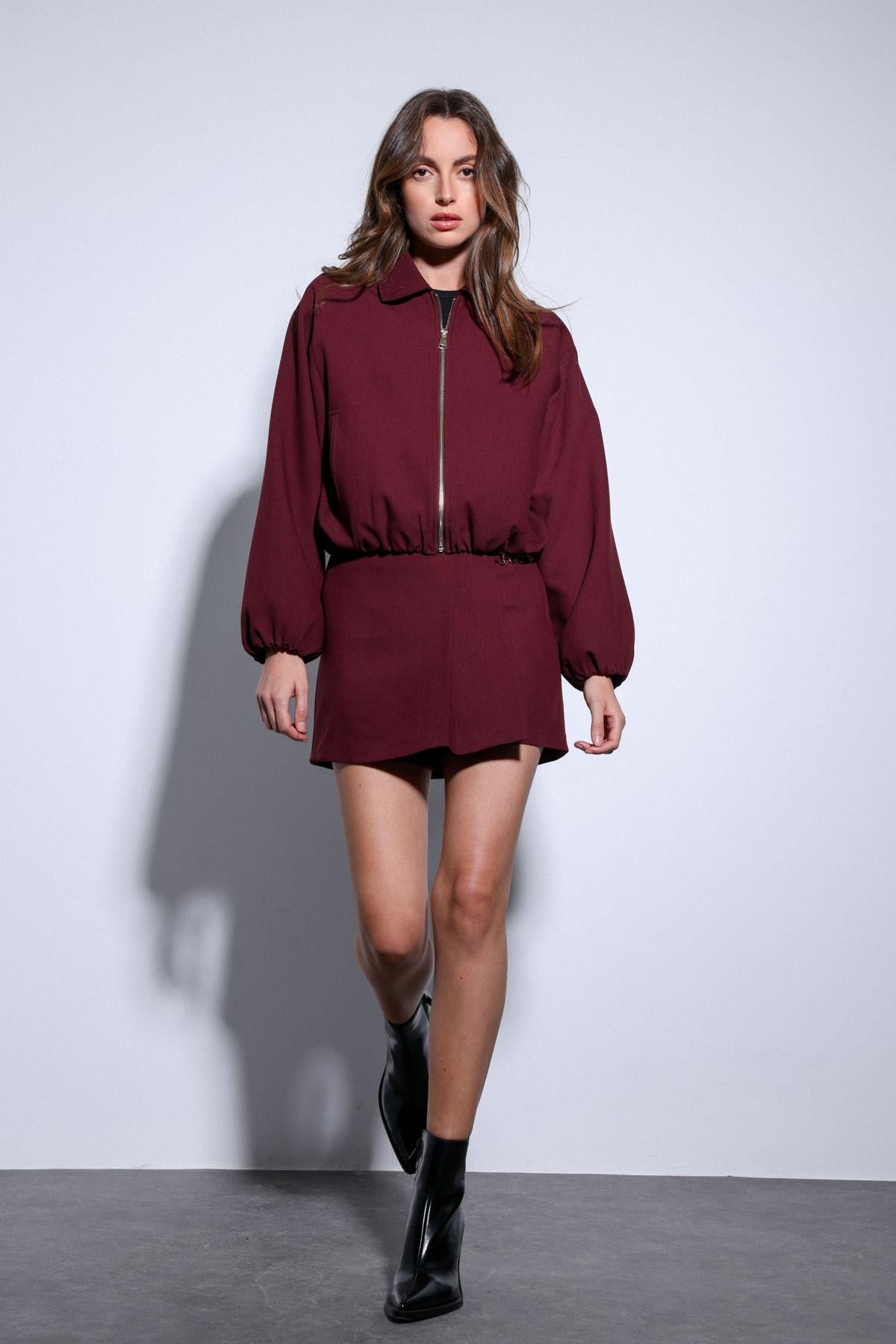 Antioch-Bordo Fermuarlı Bomber Kadın Ceket-Ceket-7-Milagron.com