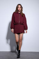 Antioch-Bordo Fermuarlı Bomber Kadın Ceket-Ceket-7-Milagron.com