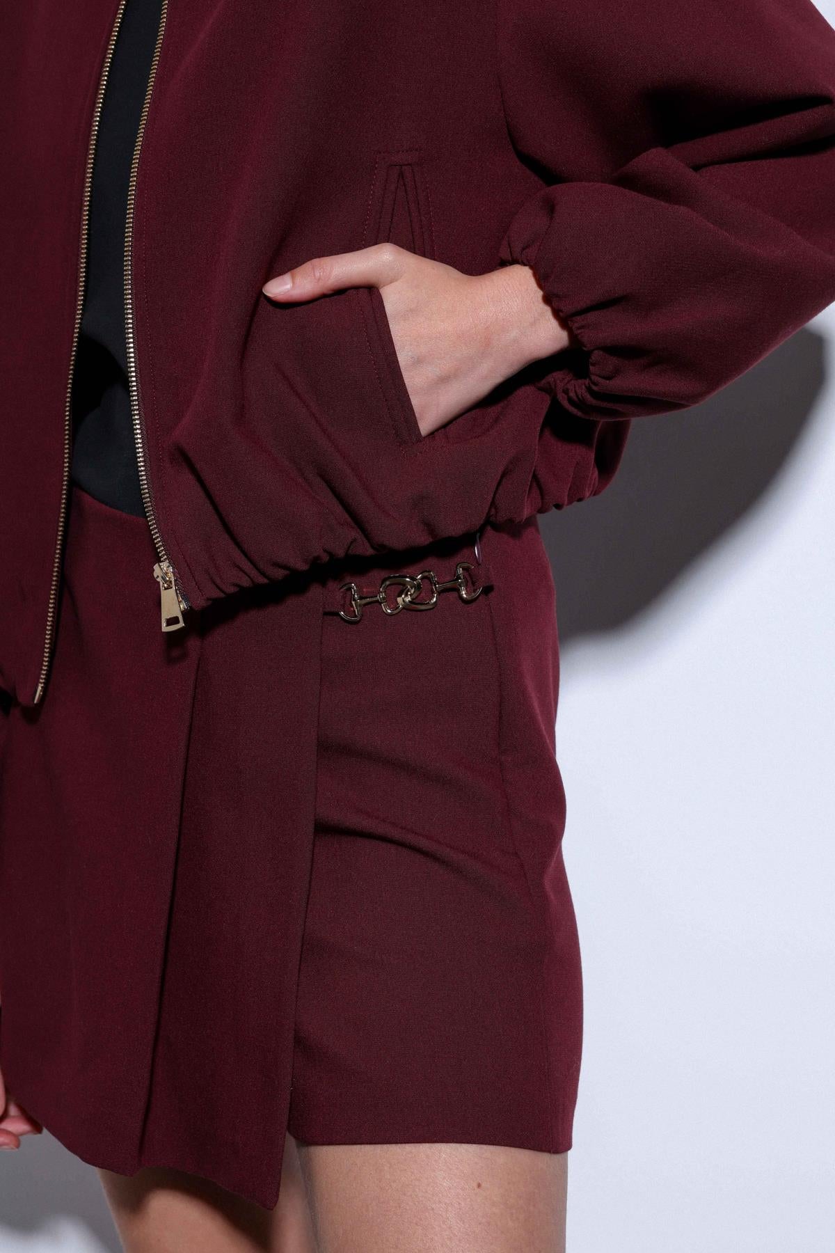 Antioch-Bordo Fermuarlı Bomber Kadın Ceket-Ceket-8-Milagron.com