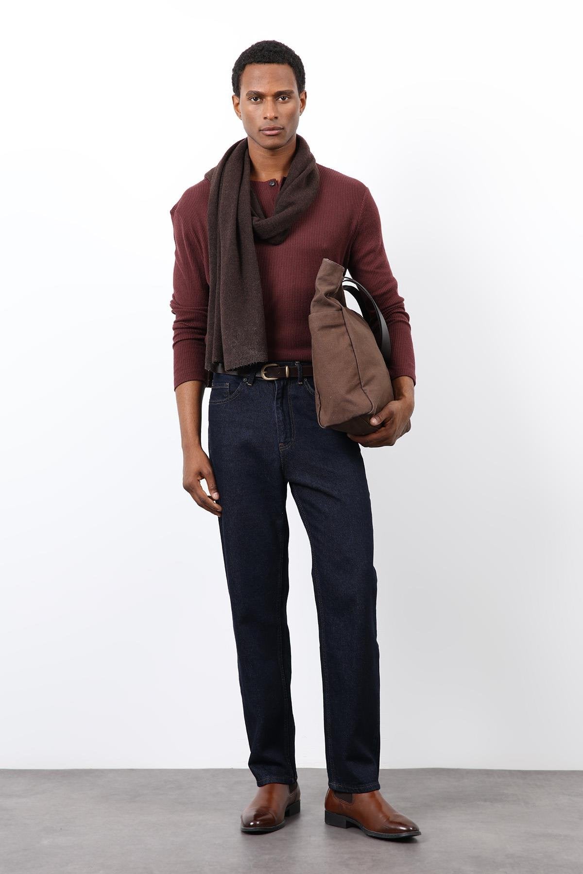 Antioch-Bordo Fitilli Düğmeli Yaka T Shirt-T-Shirt-1-Milagron.com