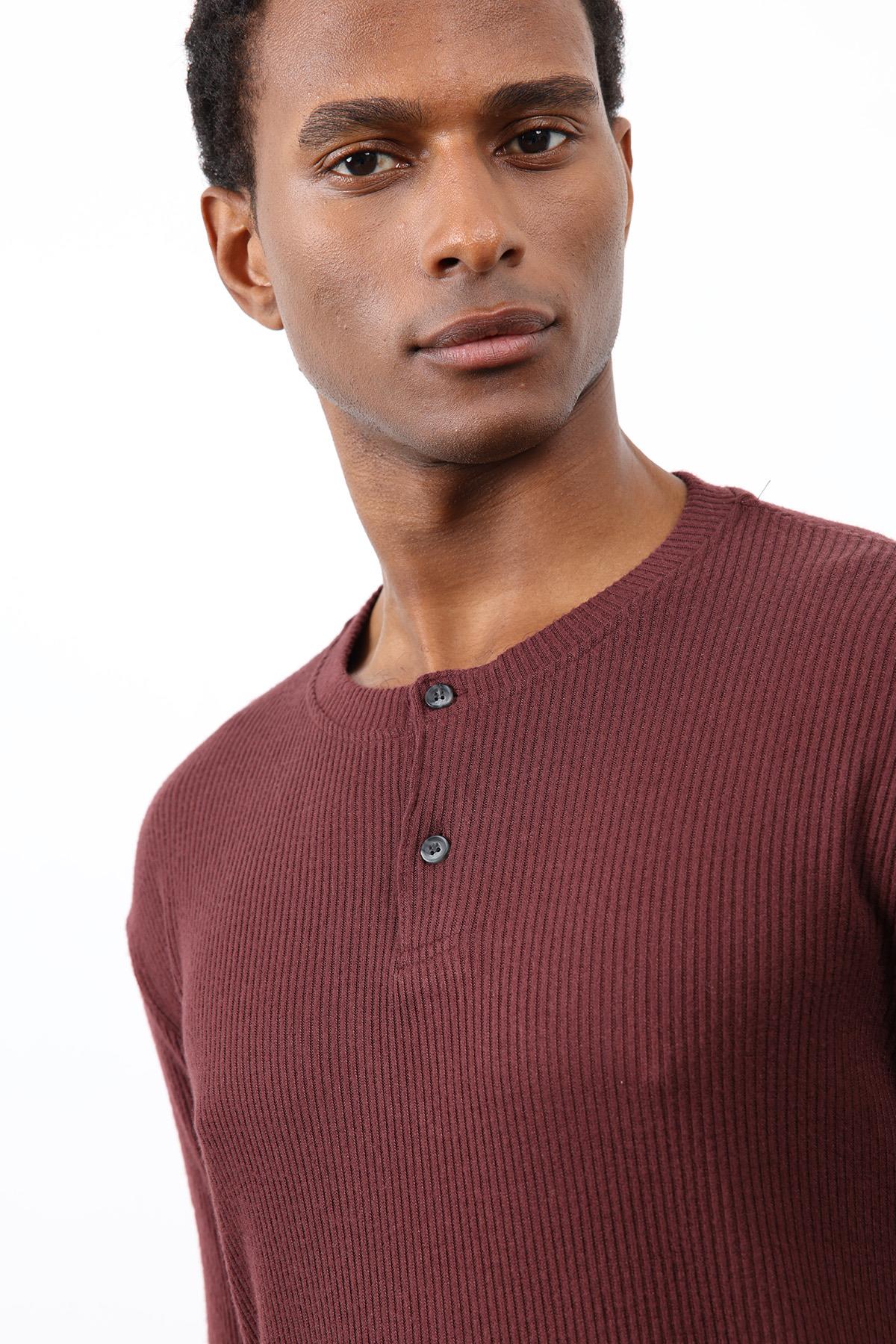 Antioch-Bordo Fitilli Düğmeli Yaka T Shirt-T-Shirt-5-Milagron.com