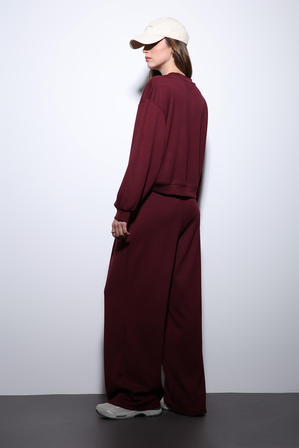 Antioch-Bordo Geniş Paça Relaxed Kadın Takım-Takım-6-Milagron.com