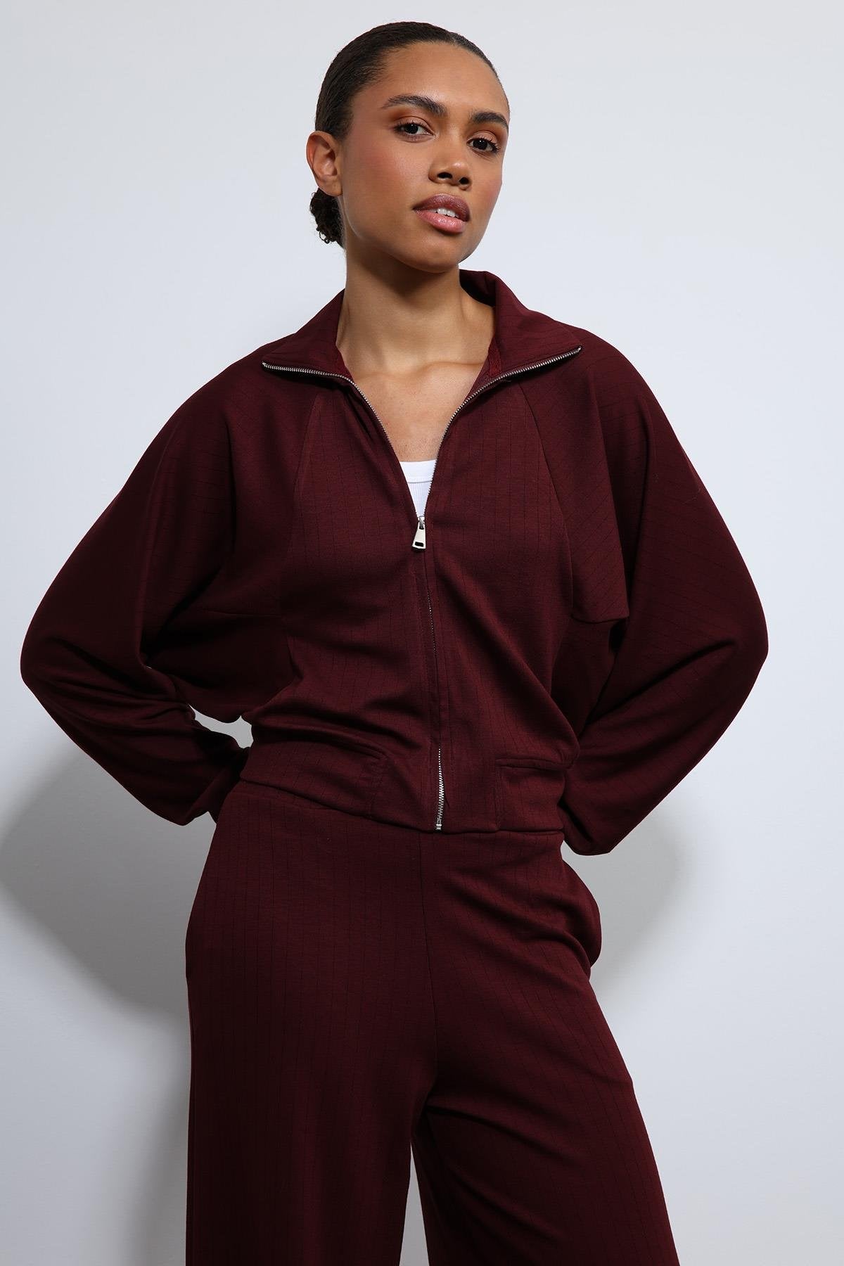 Antioch-Bordo Geniş Paça çizgili Eşofman Takım-Takım-5-Milagron.com