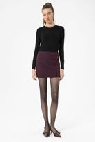 Antioch-Bordo Kadın Düğme Detaylı Mini Etek-Etek-2-Milagron.com