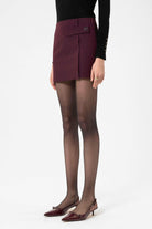 Antioch-Bordo Kadın Düğme Detaylı Mini Etek-Etek-5-Milagron.com