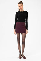 Antioch-Bordo Kadın Düğme Detaylı Mini Etek-Etek-6-Milagron.com