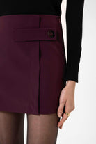 Antioch-Bordo Kadın Düğme Detaylı Mini Etek-Etek-7-Milagron.com