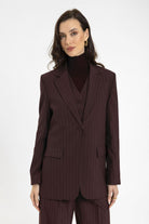 Antioch-Bordo Kadın Tek Düğme Çizgili Blazer Ceket-Ceket-1-Milagron.com