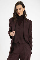 Antioch-Bordo Kadın Tek Düğme Çizgili Blazer Ceket-Ceket-2-Milagron.com