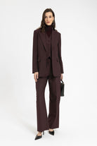 Antioch-Bordo Kadın Tek Düğme Çizgili Blazer Ceket-Ceket-4-Milagron.com