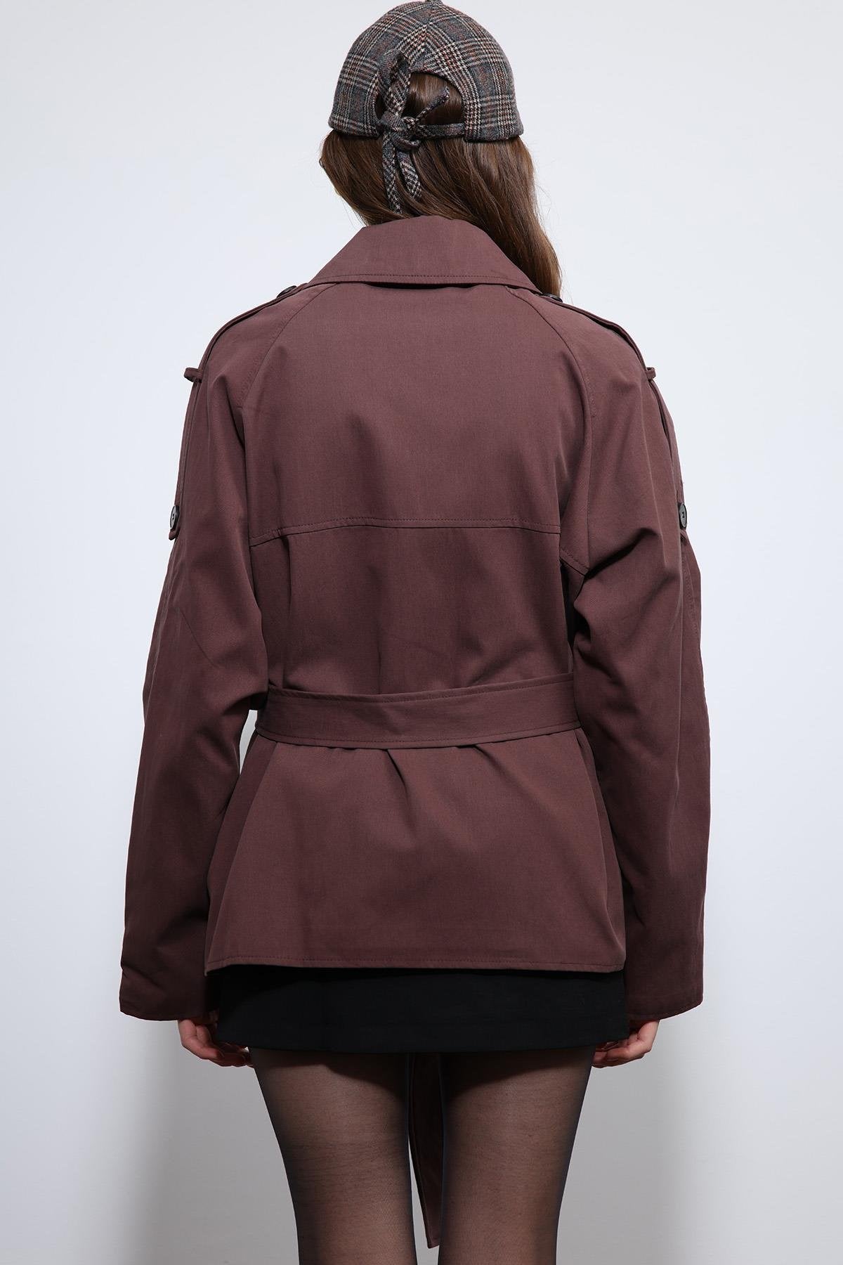 Antioch-Bordo Kemerli Kısa Trençkot-Trençkot-9-Milagron.com