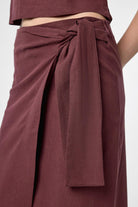 Antioch-Bordo Keten Karışımlı Kuşaklı Kadın Etek-Etek-3-Milagron.com