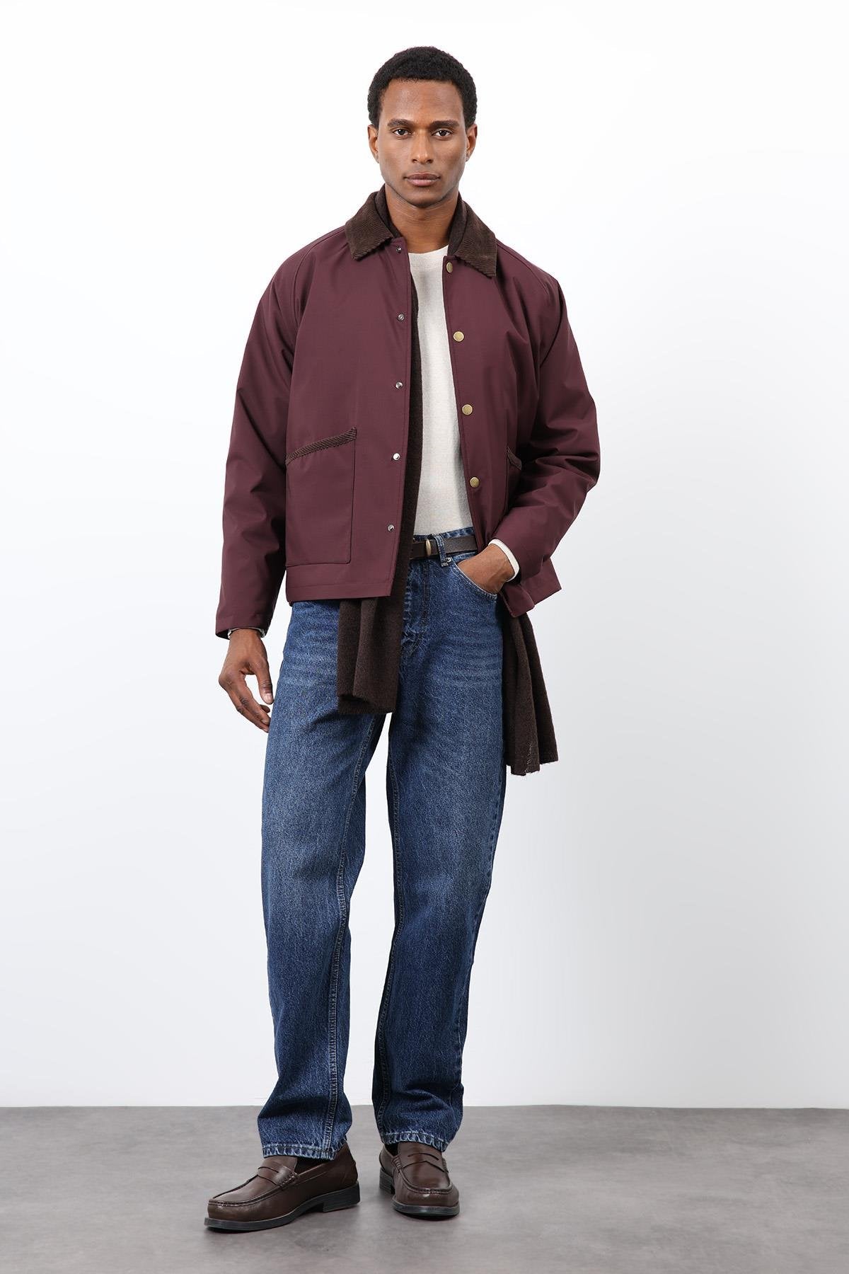 Antioch-Bordo Kontrast Yaka Erkek Mont-Mont-2-Milagron.com