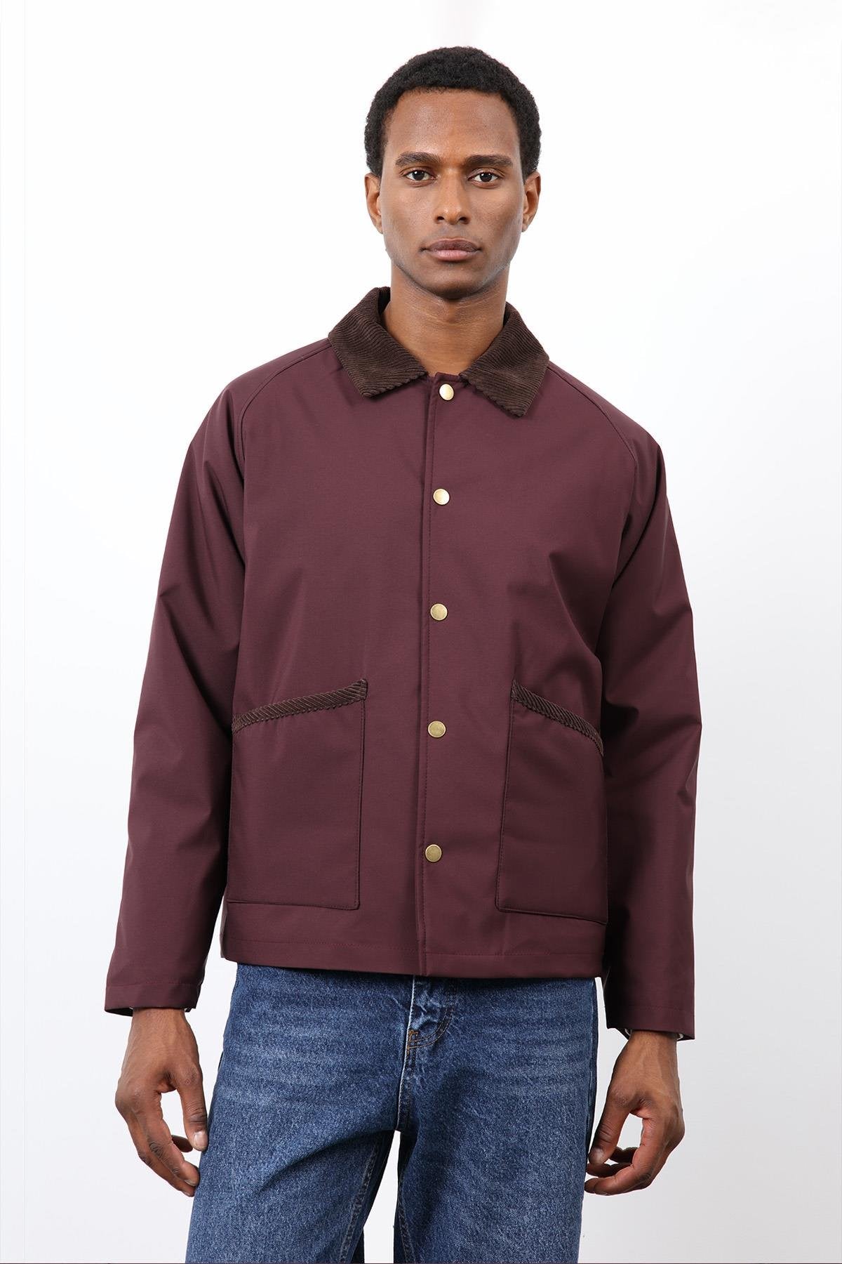 Antioch-Bordo Kontrast Yaka Erkek Mont-Mont-5-Milagron.com