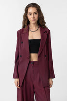 Antioch-Bordo Kruvaze Kadın Blazer Ceket-Blazer Ceket-3-Milagron.com