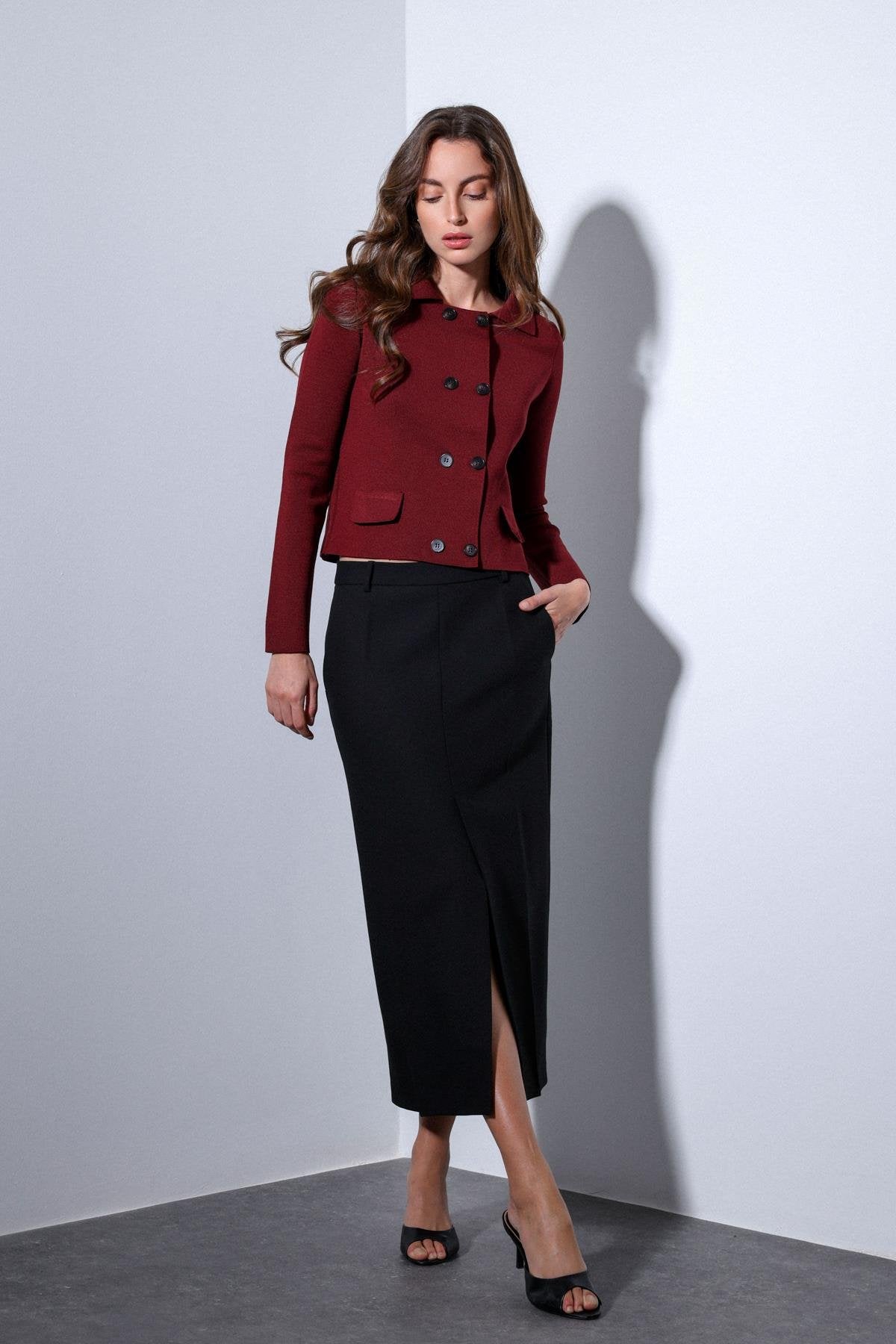 Antioch-Antioch Bordo Kruvaze Kapama Kadın Triko Hırka-Hırka-4-Milagron.com