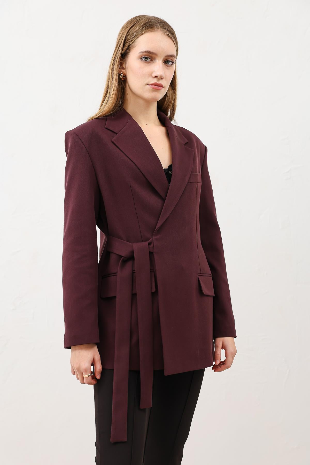 Antioch Bordo Kuşaklı Kadın Blazer