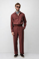 Antioch Bordo Lyocell Relaxed Fit Pileli Erkek Pantolon
