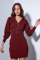 Antioch-Antioch Bordo Metal Düğme Kadın Triko Hırka-Hırka-1-Milagron.com